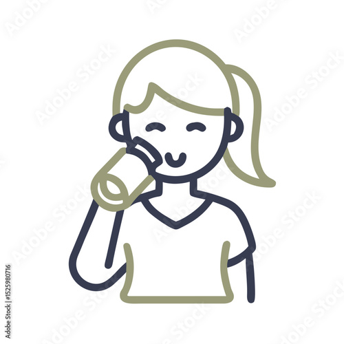 Woman Drinking Water Illustration for Hydration Guides, Wellness Blogs and Health Education Materials - Simple Line Drawing for Fitness and Nutrition Content