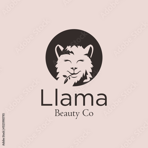 Minimalist Circle Llama Animal Head Smiling Logo for Beauty Brand