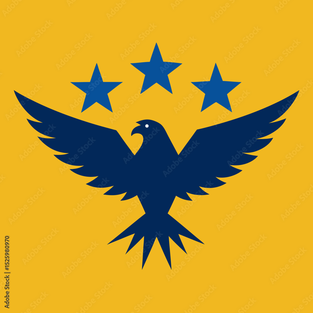 Fototapeta premium Eagle flying over five stars vector illustration
