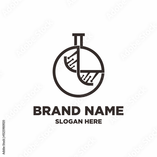 Modern Line Art DNA Inside Circle Flask Science Logo Design