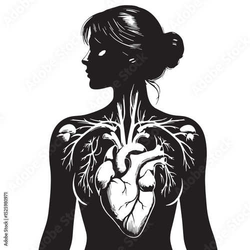 Human Anatomy with Visible Heart and Circulatory System