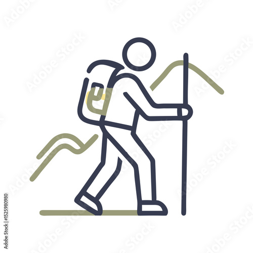 Hiker with Backpack Line Drawing for Outdoor Adventure Blogs, Trekking Guides, Tourism Websites, Travel Apps, and Hiking Equipment Retailers
