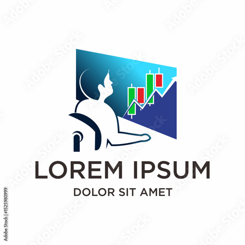 Modern Flat Trader Man with Stock Market Graphic Logo Design