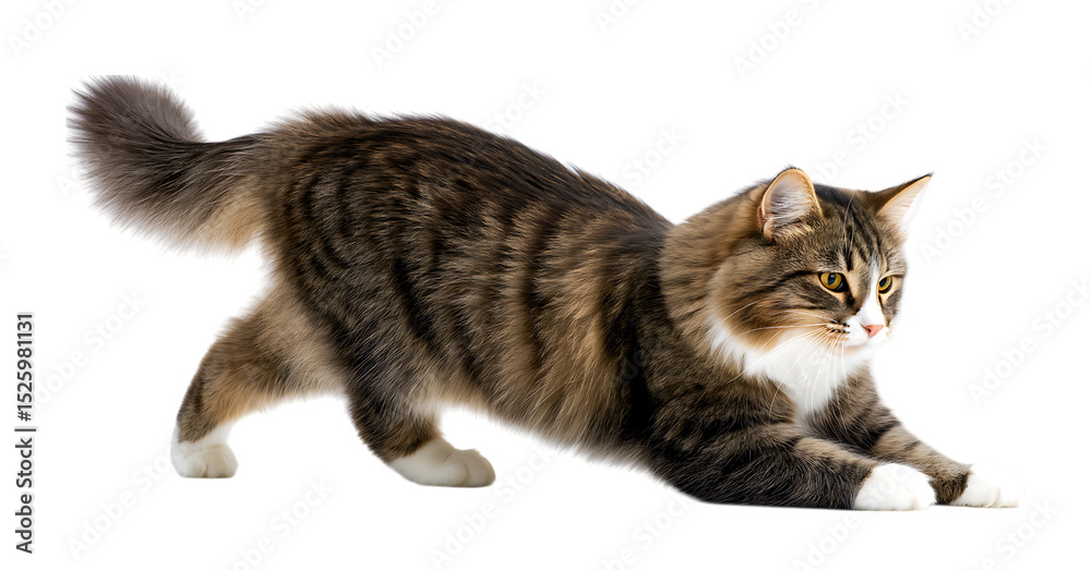 Obraz premium cute playful Big Cat stretching and playing isolated on a transparent background