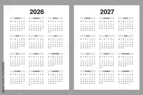 2026 2027 Portrait Yearly calendar, monday start