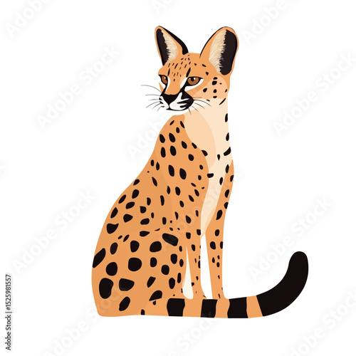 Serval vector 2D flat illustration, isolated on a white background.