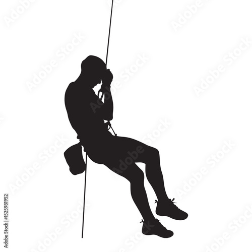 Dynamic Abseiling Silhouette: Thrilling Descent, Adventure, and Extreme Sport Illustration

