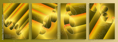 abstract golden green retro grainy gradient cover poster background design set