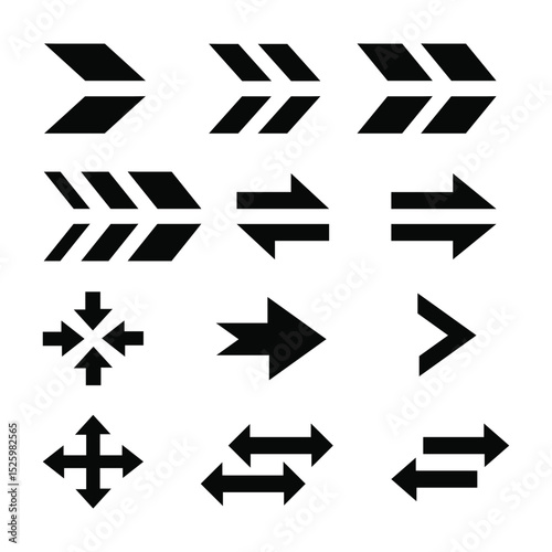 Bold Black Direction Arrows Icon Set Collection