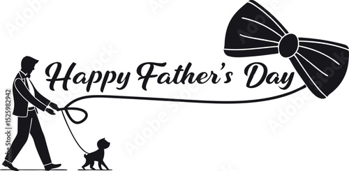happy father's day calligraphy text with a man caring a dog vector art design