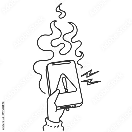 phone warning overheat fire icon doodle