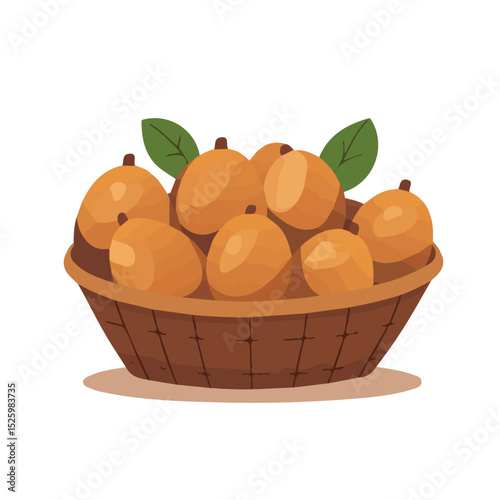Sapodilla Fruit Basket vector 2D flat illustration, isolated on a white background.