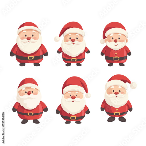 2D flat Santa Figurines vector illustration, isolated on a white background.