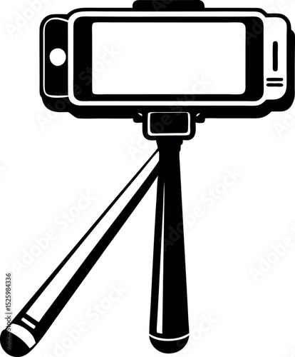A simple graphic of a selfie stick with a phone vector silhouette