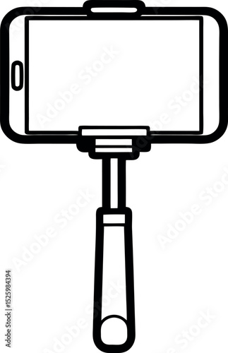 A simple graphic of a selfie stick with a phone vector silhouette