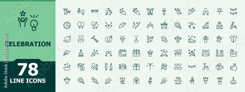 Celebration modern icon set. Trendy minimal icons. Contains such symbols as festival, anniversary, celebrate, decoration, event, firework. Pictogram and infographic. Decoration line icon set.