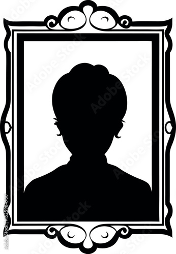Antique silhouette portrait in ornate frame, classical design, black and white vector