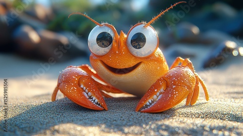Cute cartoon crab on sand