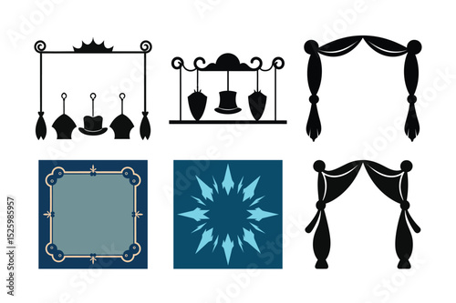 Set of vector fashion clothing silhouettes, illustrations of women's underwear, and hangers