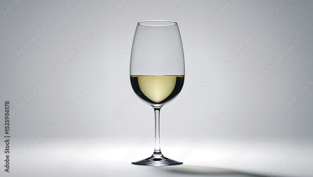 Fototapeta premium A glass of white wine on a white surface with a gray background in a studio setting with soft lighting