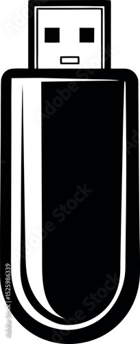 Stylized Illustration of a Black and White USB Drive Storage Device vector 