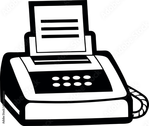 Vector drawing of a fax machine with documents vector silhouette