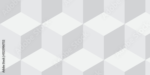Seamless white geometric cube creative concept triangle overlapping overlap square technology texture. geometric digital cubes fabric and wallpaper grid block texture background.	