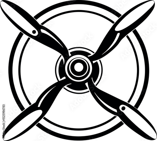 Propeller Logo with Concentric Circles and Four Blades vector silhouette
