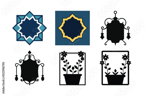 Vector set of black heraldic shields and symbols collection