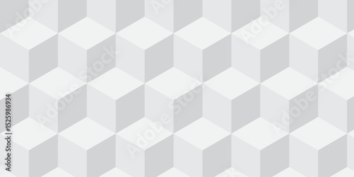 Seamless white geometric cube creative concept triangle overlapping overlap square technology texture. geometric digital cubes fabric and wallpaper grid block texture background.	
