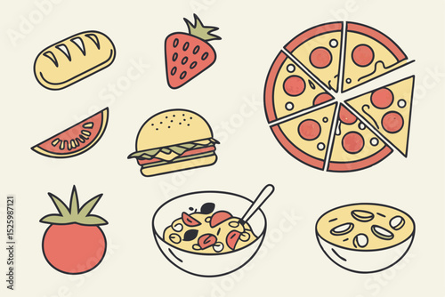 pizza icons set