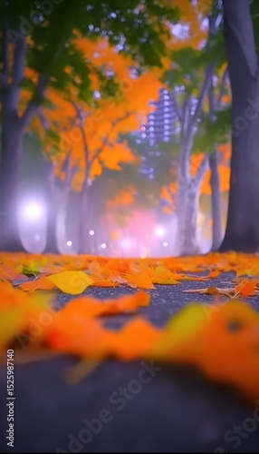 Autumnal park path at dusk