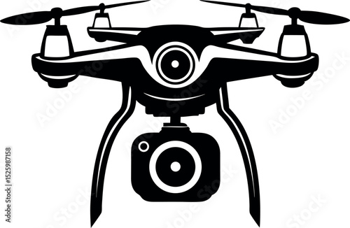 Modern drone silhouette with camera attached below vector silhouette