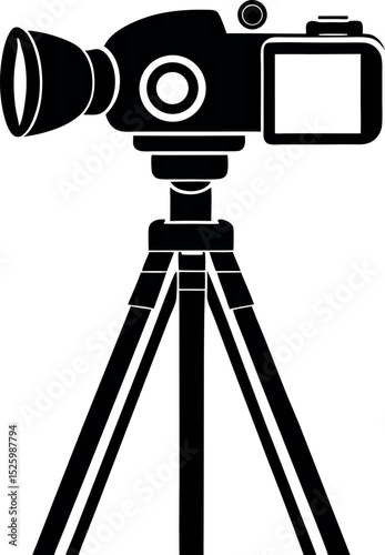 Minimalistic graphic of a camera mounted on a tripod vector silhouette