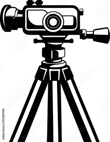 Surveying instrument on a tripod used for measuring land levels and angles vector silhouette