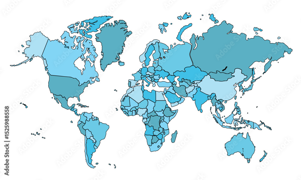 Naklejka premium World map isolated on white background. for website layouts, background, education, precise, customizable, Travel worldwide, map silhouette backdrop, earth geography, political, reports.