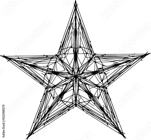 Geometric Star Pattern & Symmetry Design Symbol Set Featuring an Intricate Five-Pointed Star with Intersecting Lines, Creating a Web-Like Structure—Representing Precision, Complexity, and Mathematical
