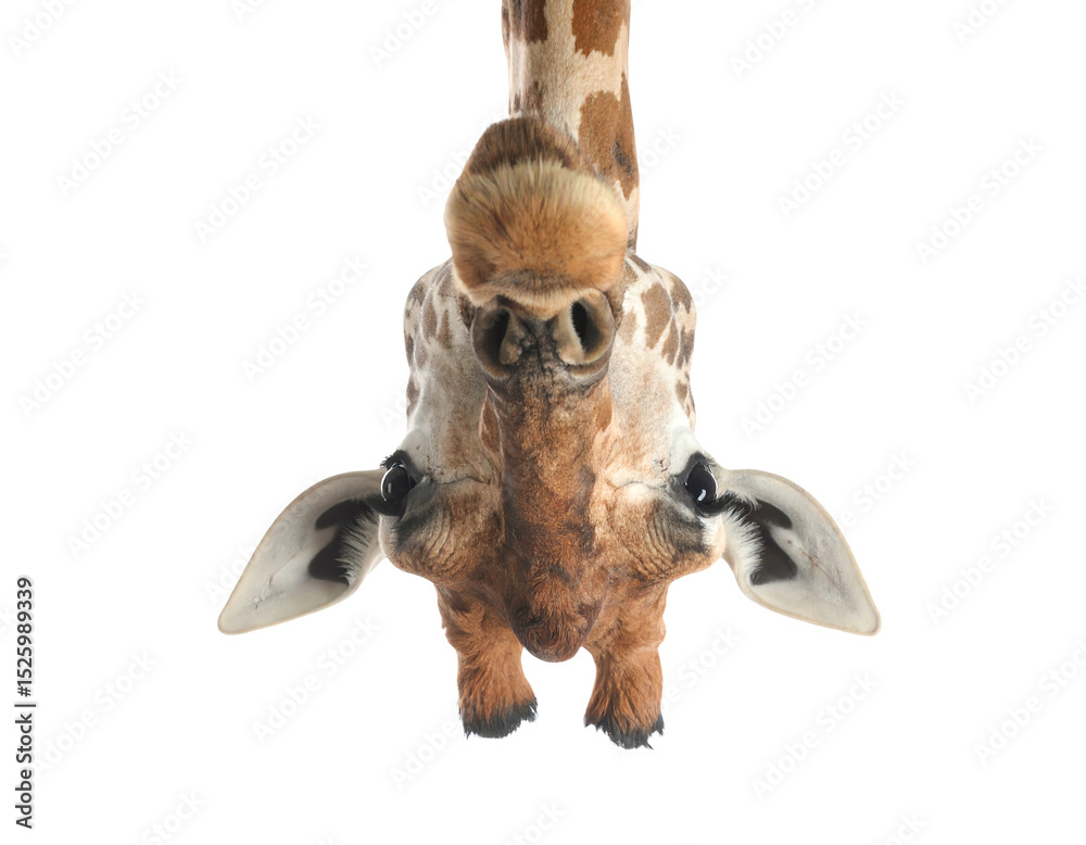 Fototapeta premium Curious giraffe peeking with big expressive eyes.