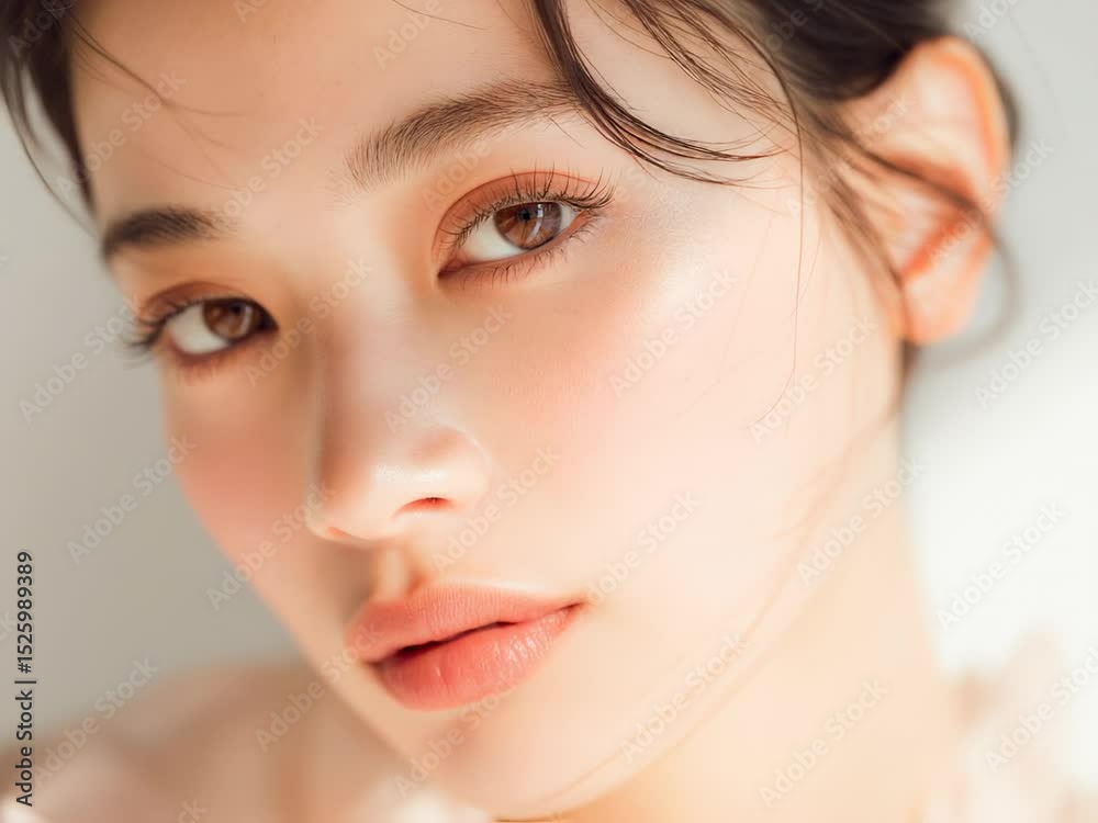 美しい肌と透明感あふれる女性の顔アップ