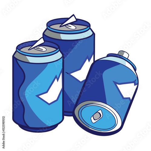 blue crumpled-soda-cans-set-vector-image-on-white background