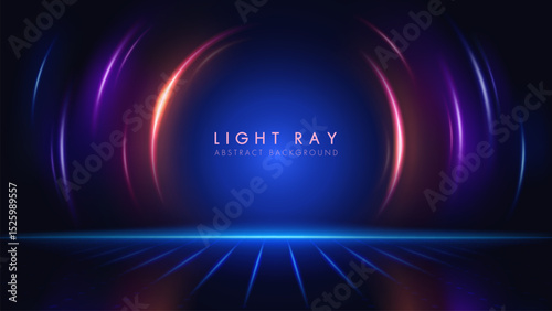 Abstract futuristic neon lightray background with dynamic glowing circles.