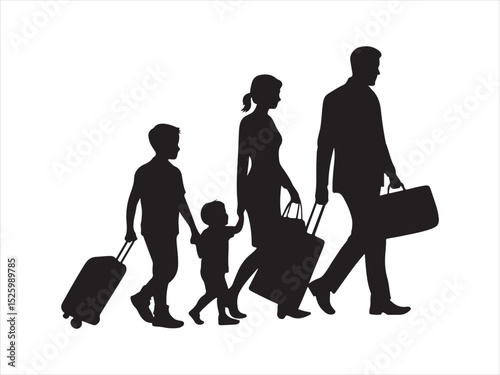 Family Travel Silhouette: Journey, Vacation, and Holiday Adventure Illustration

