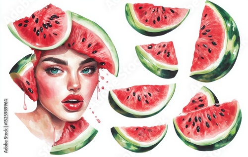 watercolor watermelon vector illustration set on white background