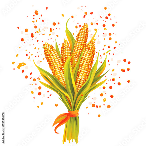 Roasted Corn Cob Spices illustration vector 2D flat, isolated on a white background.
