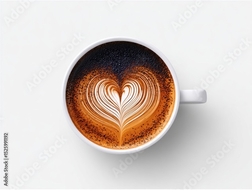 Heart latte art in white mug