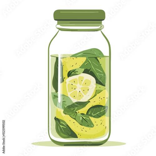 Refreshing Lemonade Mint 2D flat vector illustration, isolated on a white background.