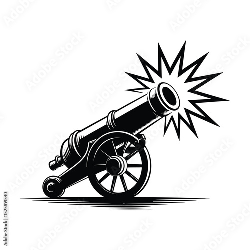 Cannonball fired from vintage cannon silhouette