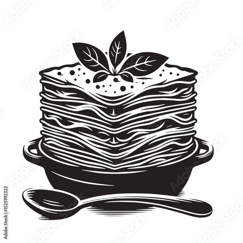 Delicious Lasagna Dish with Herbs and Decorative Elements