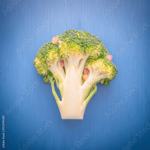 Fresh broccoli florets on blue