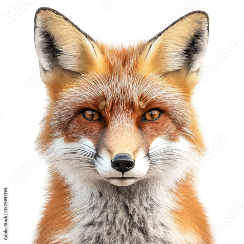 2D flat Red Fox Close Up vector illustration, isolated on a white background.
